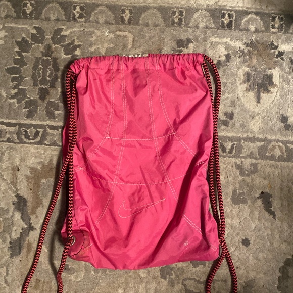 Nike Premium String Backpack Pink Silver Heavy Duty Embroidered Sports - Picture 6 of 13